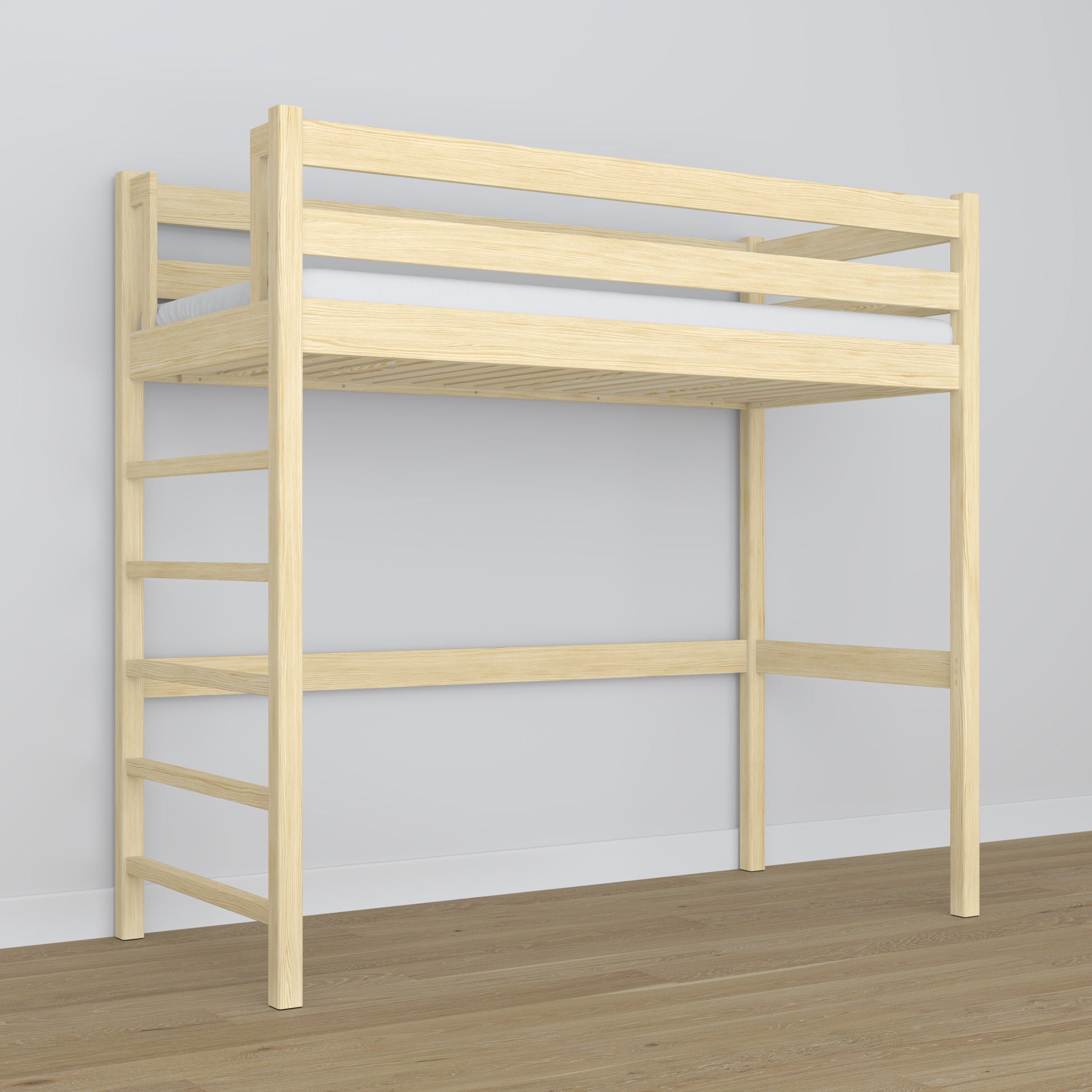 Loft bed clear pine wooden – dimensions and diagram, Nizio
