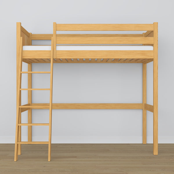 Loft bed natural pine – wooden ladder and safety rail, Nizio Home