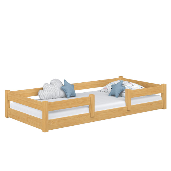 Low Wooden Natural Pine Bed – Bedroom, Solid Wood, Scandinavian Style, Nizio