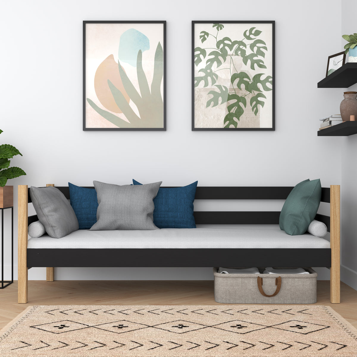 Sofa bed wooden black-oak – children’s room, Scandinavian style Nizio