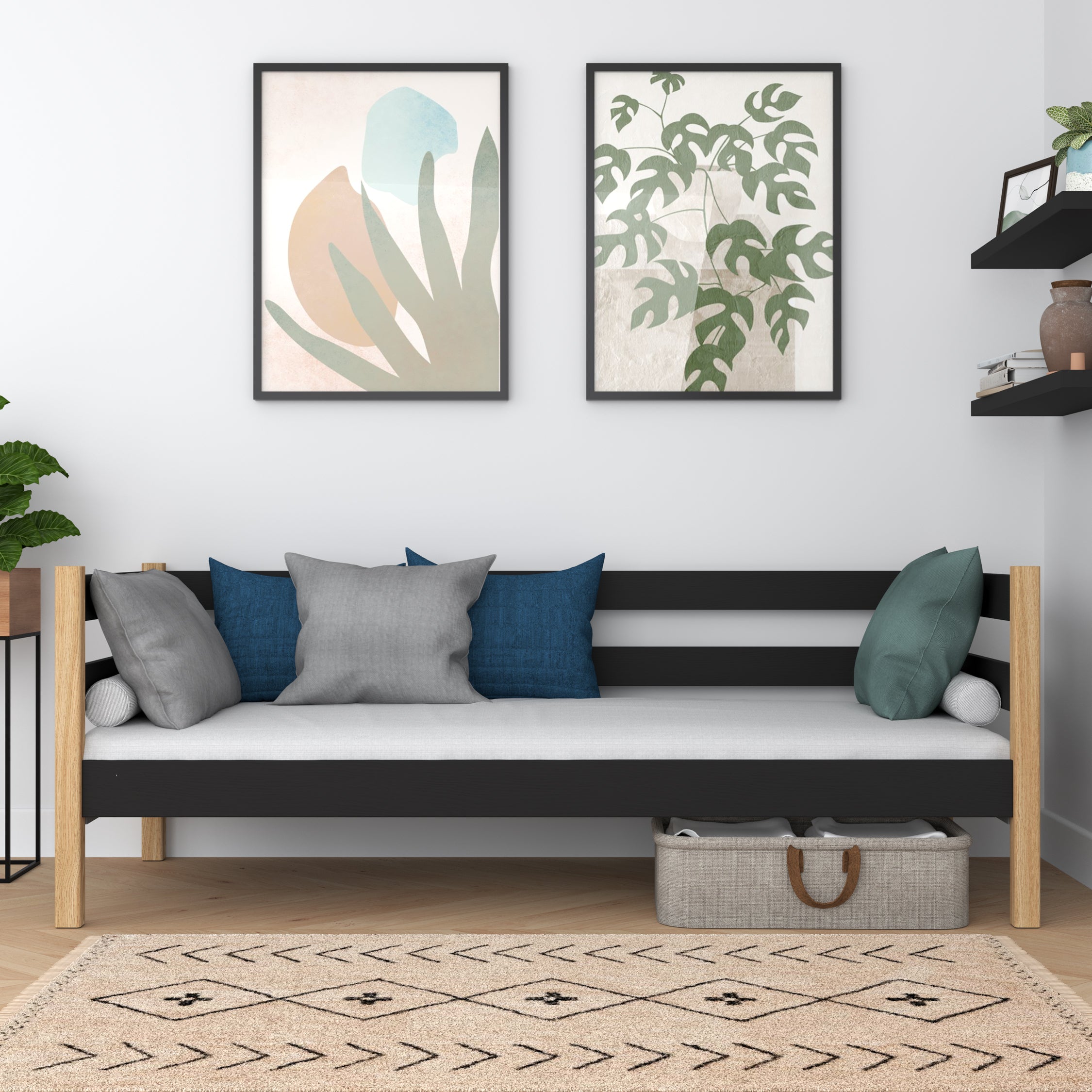 Sofa bed wooden black-oak – children’s room, Scandinavian style Nizio
