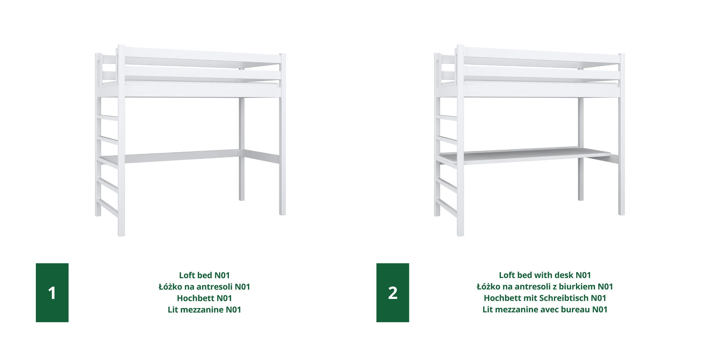 N01 Loft Bed RAL/NCS – Wooden, Color Matched to Your Interior, Nizio Home