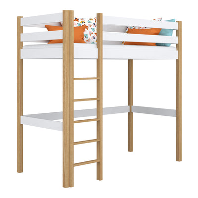 White and Oak Wooden Loft Bed – Children’s Room, Solid Wood, Scandi Style
