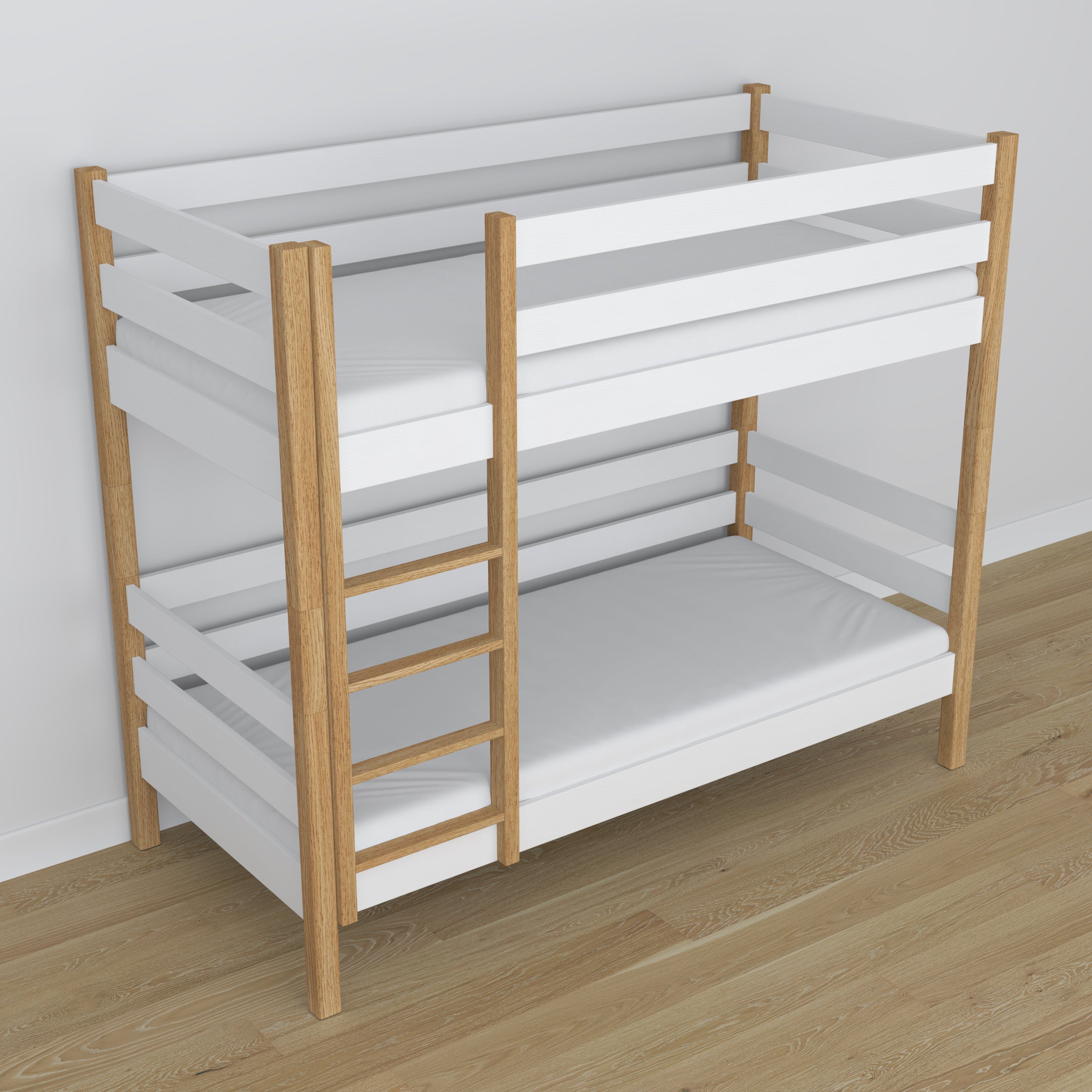 White and Oak Wooden Bunk Bed – Dimensions and Diagram, Nizio