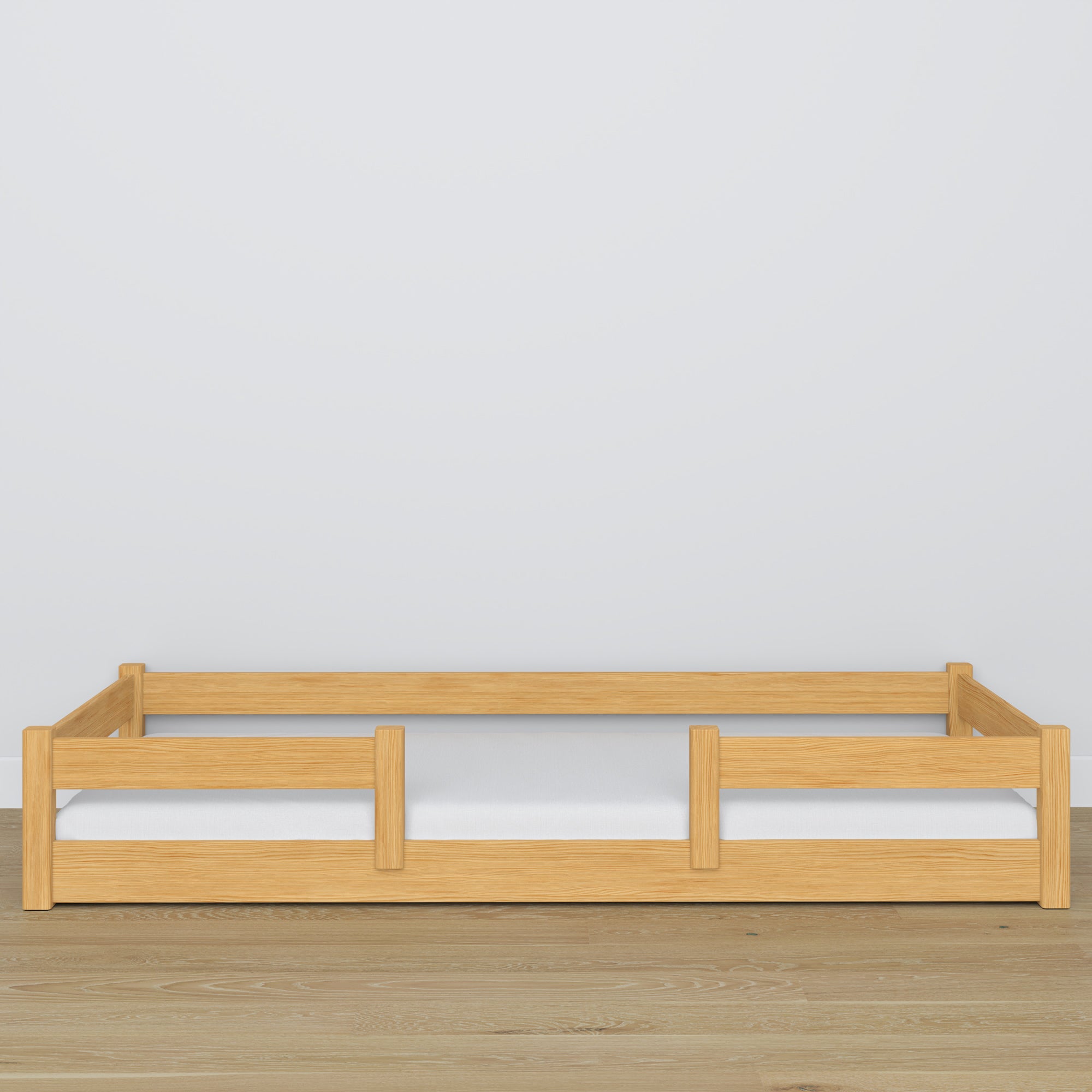 Low Bed Natural Pine – Wooden Headboard, Close-up of Wood Quality