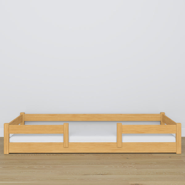 Low Bed Natural Pine – Wooden Headboard, Close-up of Wood Quality