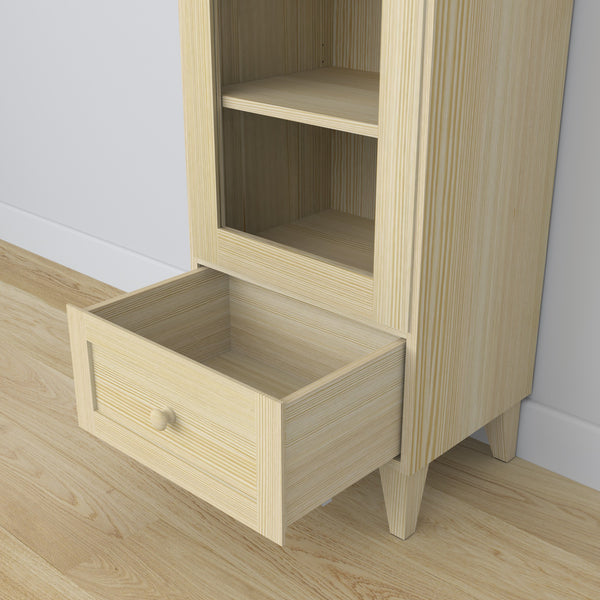 Display cabinet 1S pine clear pine – open doors, shelves and drawer inside