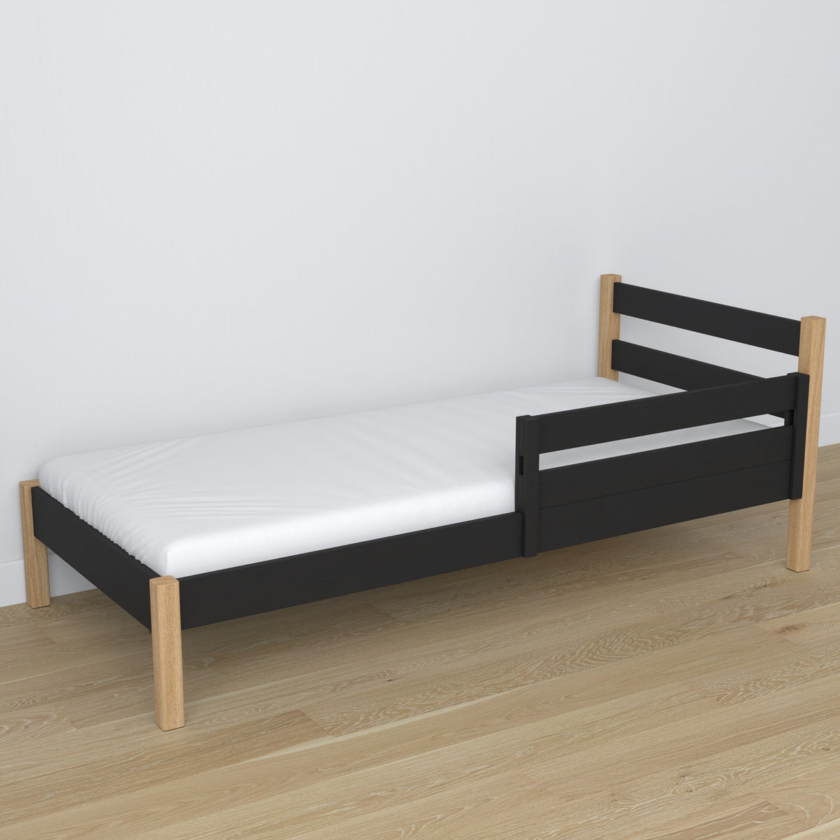 Wooden safety rail black in children’s bed – scandi arrangement