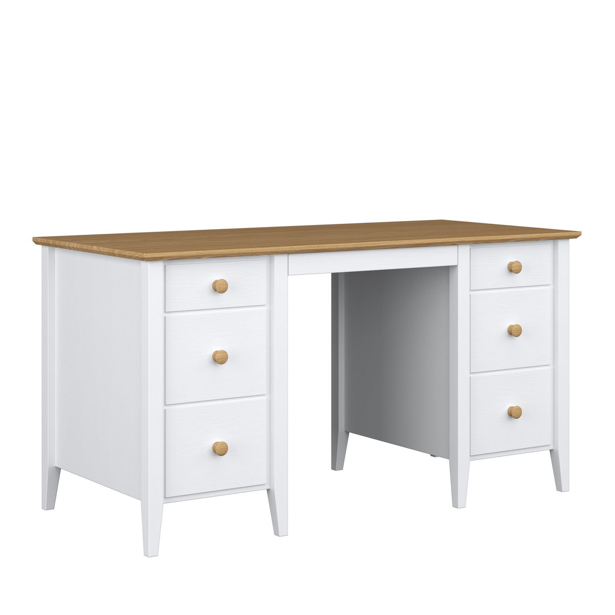 Desk 6S white with oak wood – side view, tabletop depth