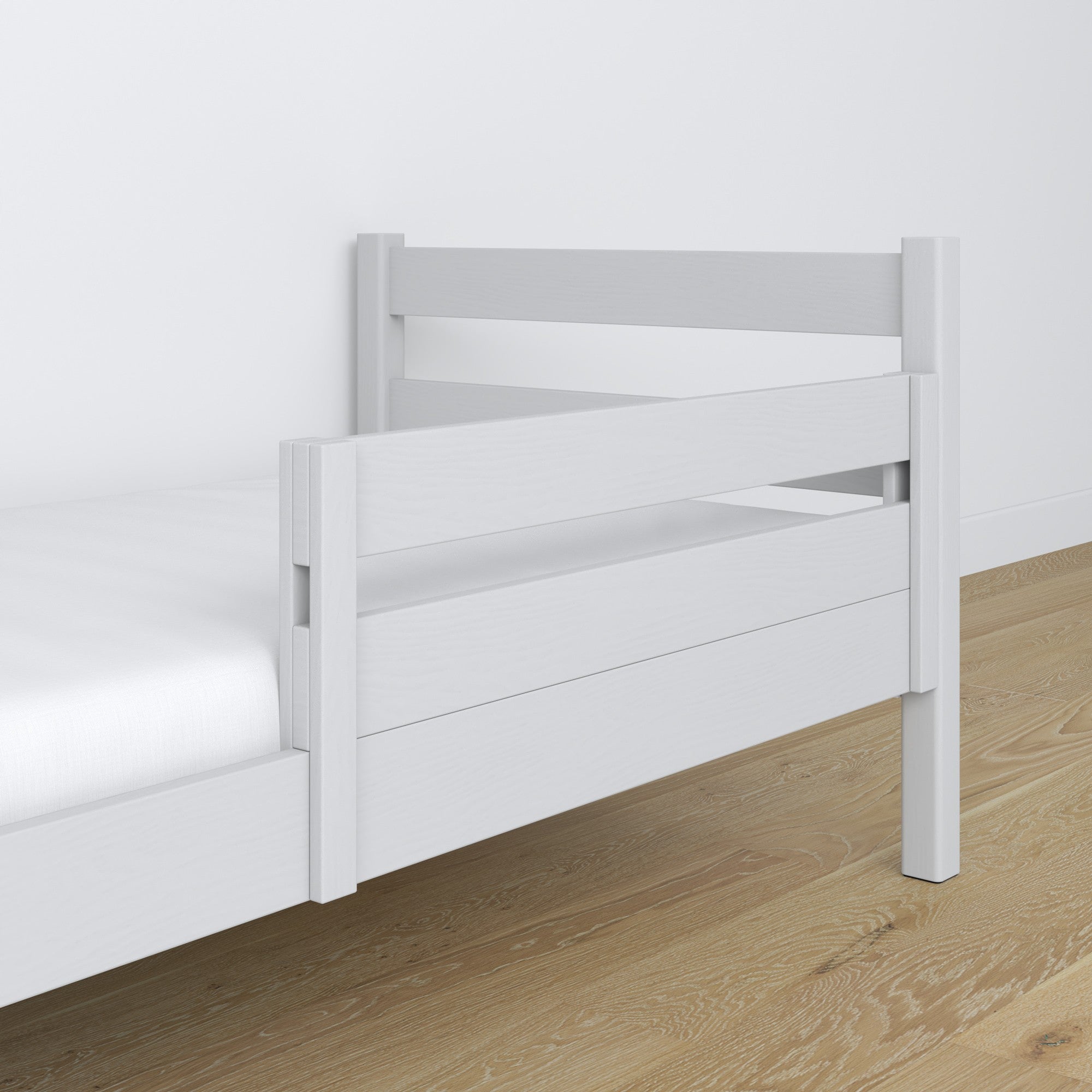 Wooden safety rail grey in children’s bed – scandi arrangement