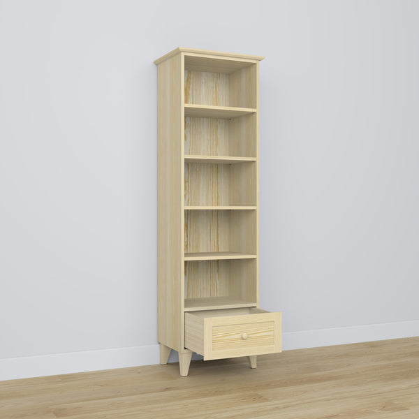 Bookcase 1S pine clear pine – open drawer, storage for small items