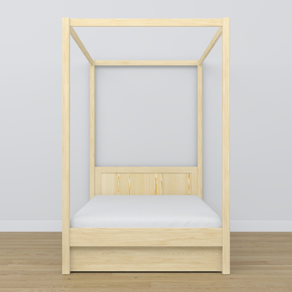 Clear pine canopy bed – open drawer, wooden, Nizio Home