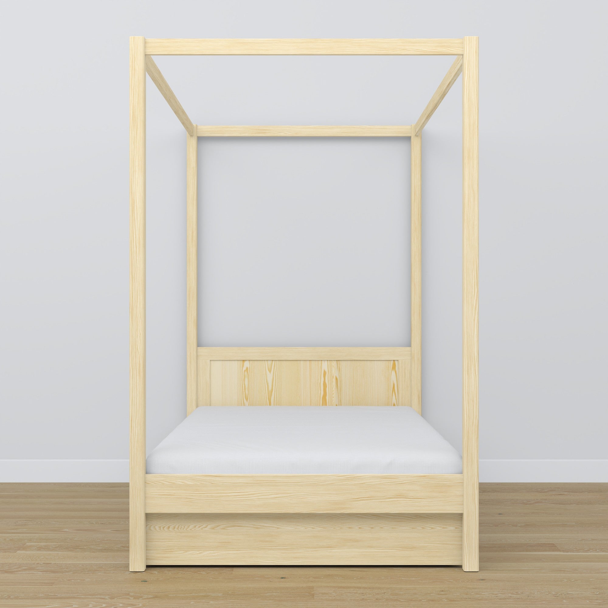 Clear pine canopy bed – open drawer, wooden, Nizio Home