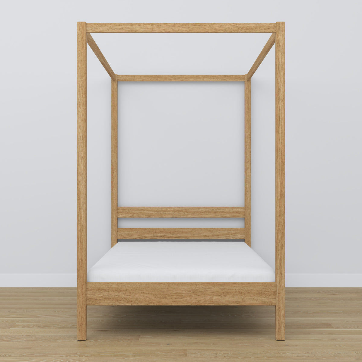 Oak canopy bed natural oak – close-up of canopy and headboard