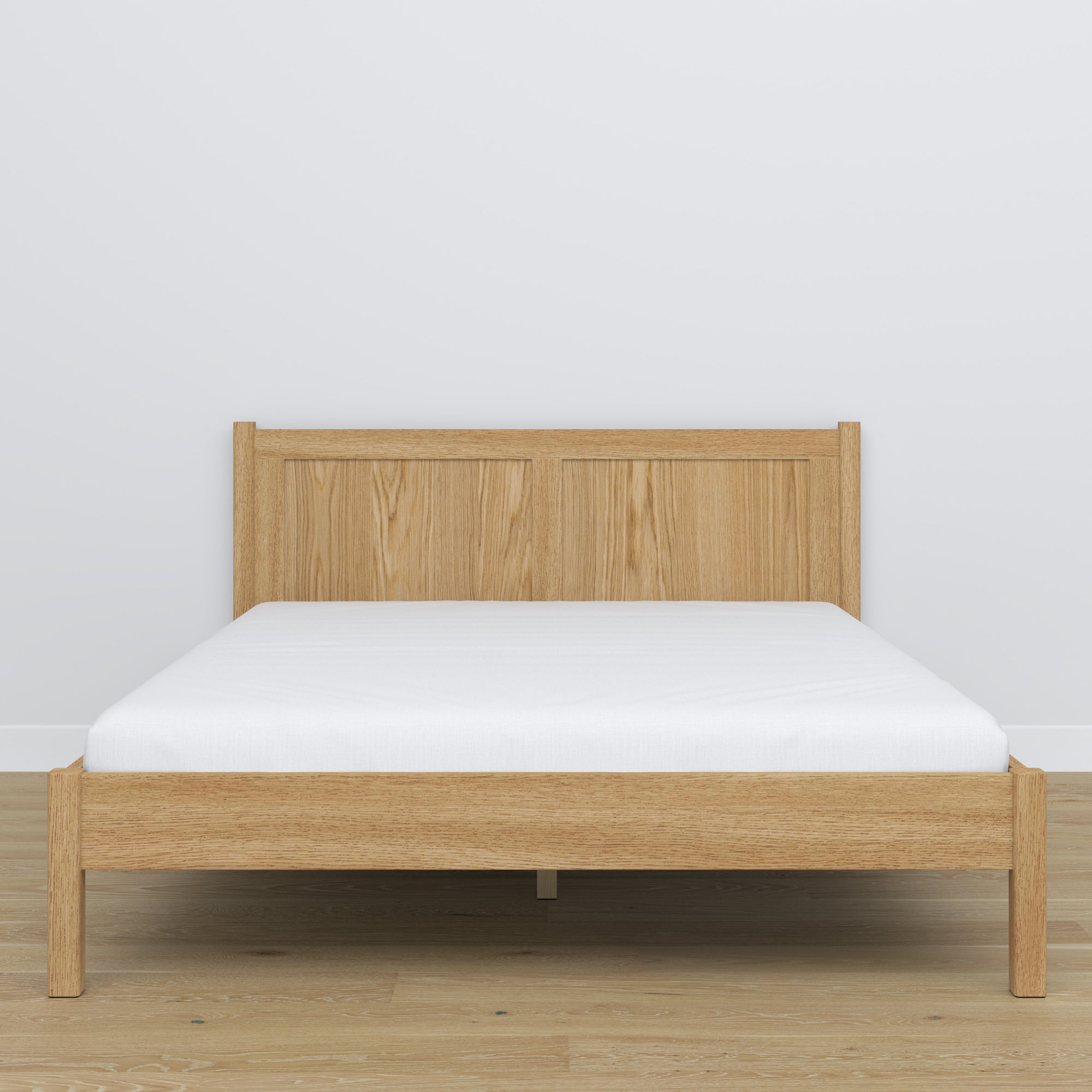 Oak double bed natural oak – side view, proportions and shape, bedroom