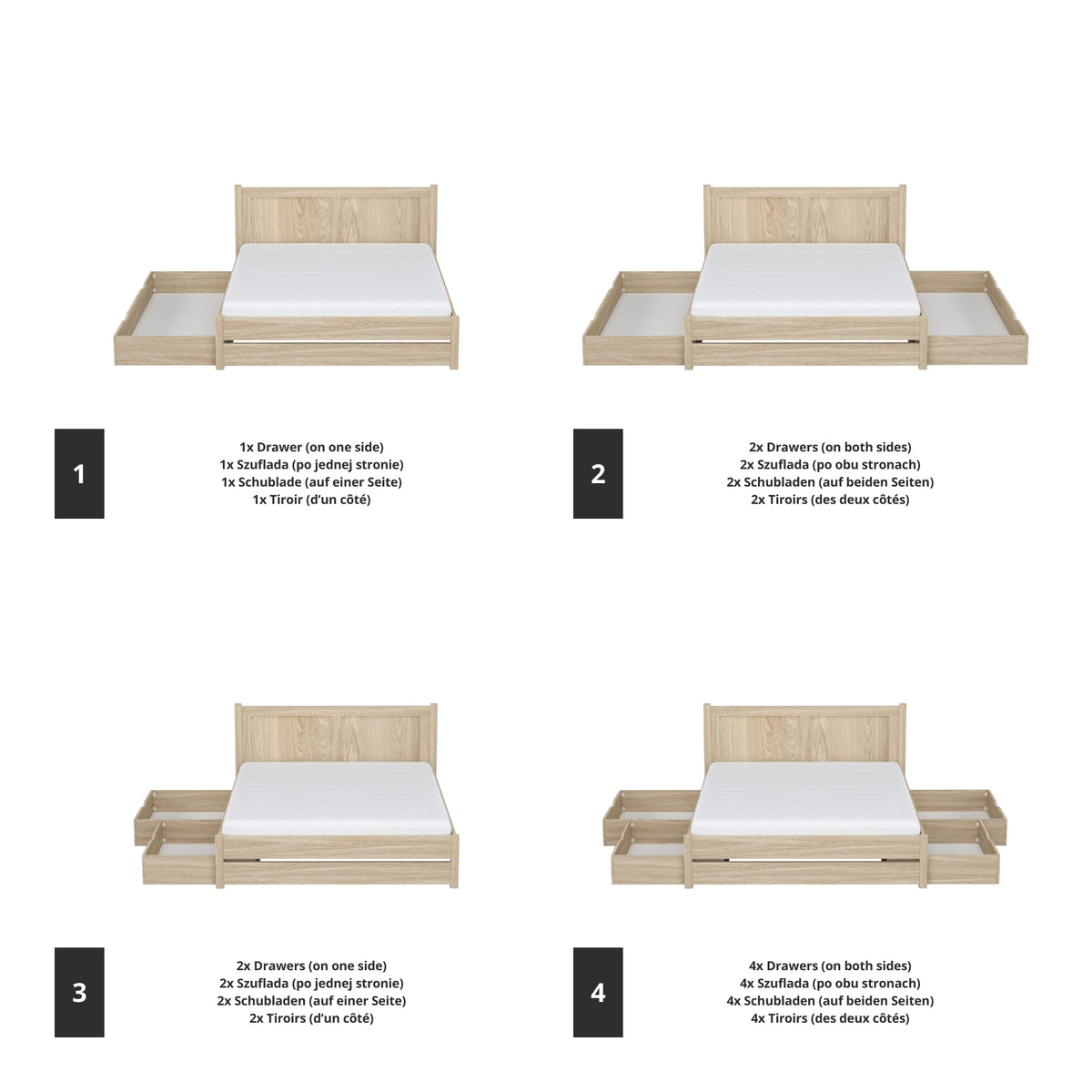 Double bed bleached oak with drawer in bedroom – Scandinavian arrangement