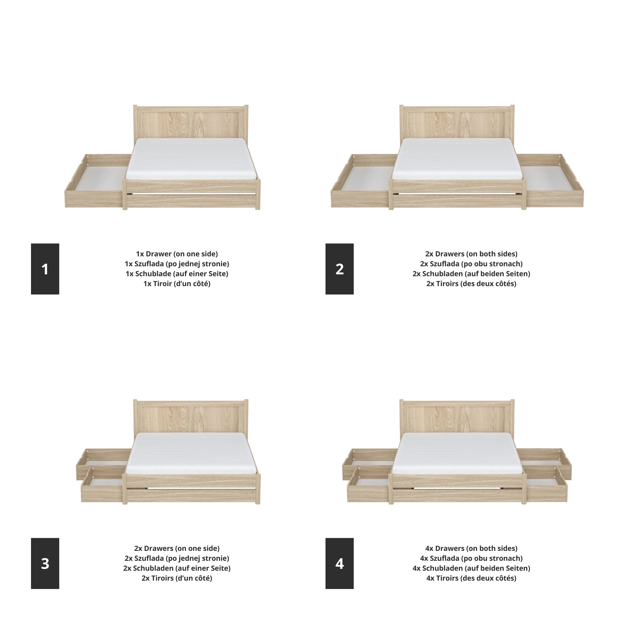 Double bed bleached oak with drawer in bedroom – Scandinavian arrangement