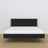 Wooden double bed black and oak – side view, proportions and shape, bedroom