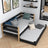 Sofa bed wooden black-oak – mattress drawer pulled out, for guests