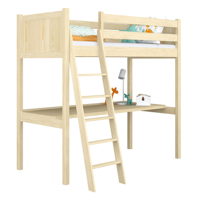 Clear Pine Wooden Loft Bed with Desk – Children’s Room, Scandi Nizio