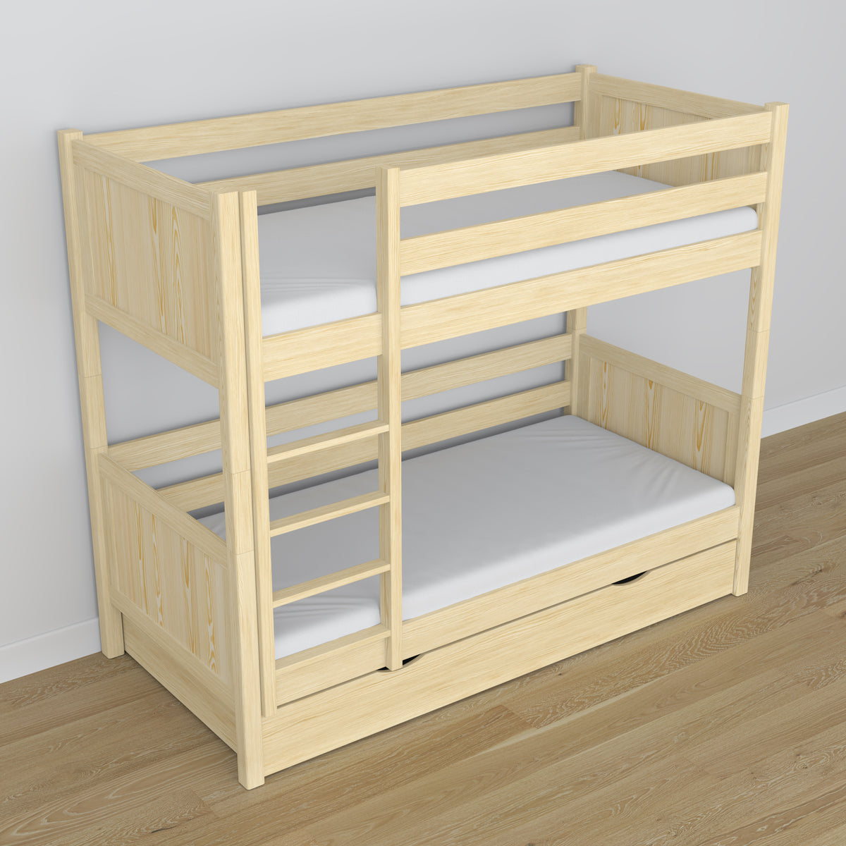 Clear Pine Bunk Bed for Children – Two Sleeping Areas and Drawer, Wooden
