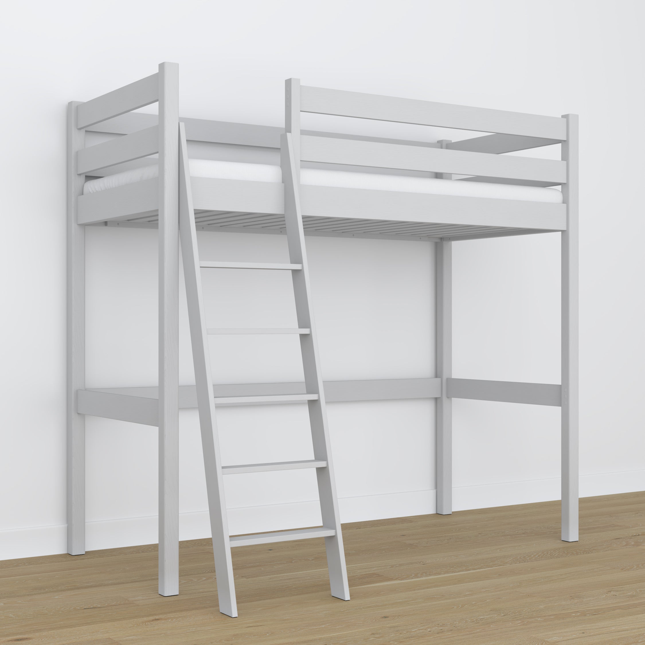 Loft bed grey wooden – dimensions and diagram, Nizio