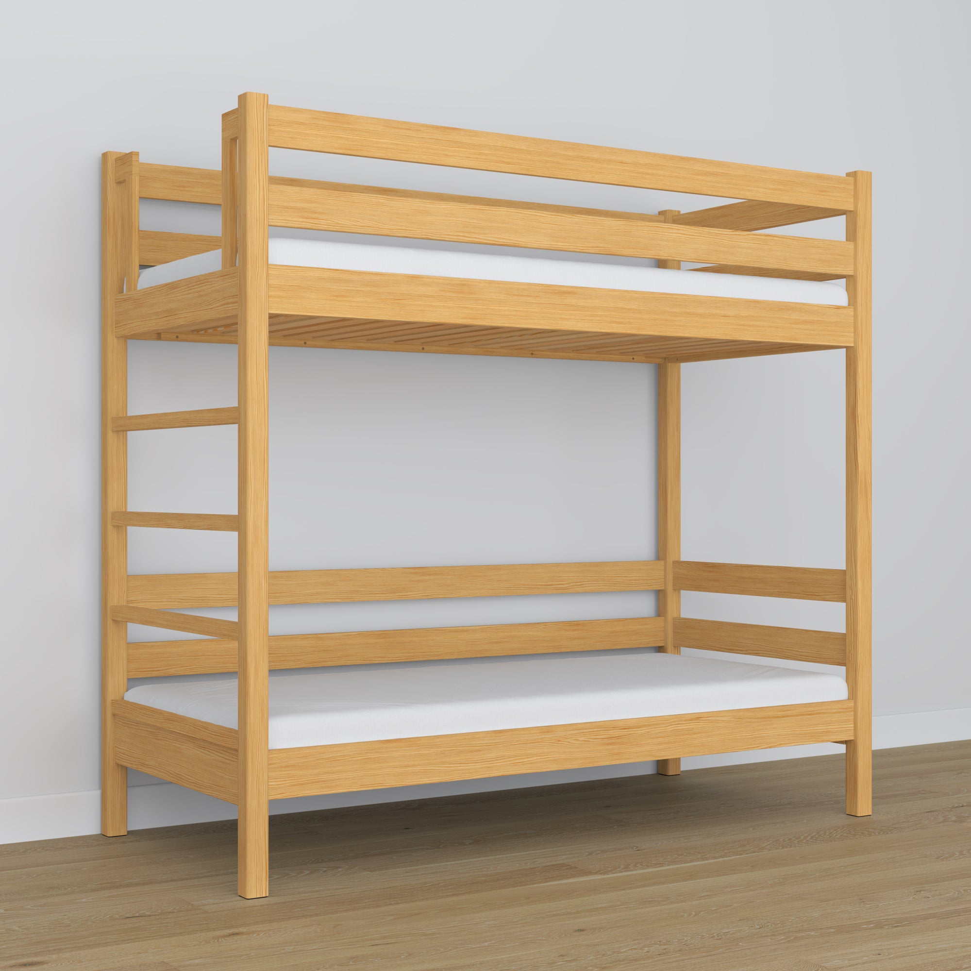 Natural Pine Wooden Bunk Bed – Close-up of Joints and Wood Details