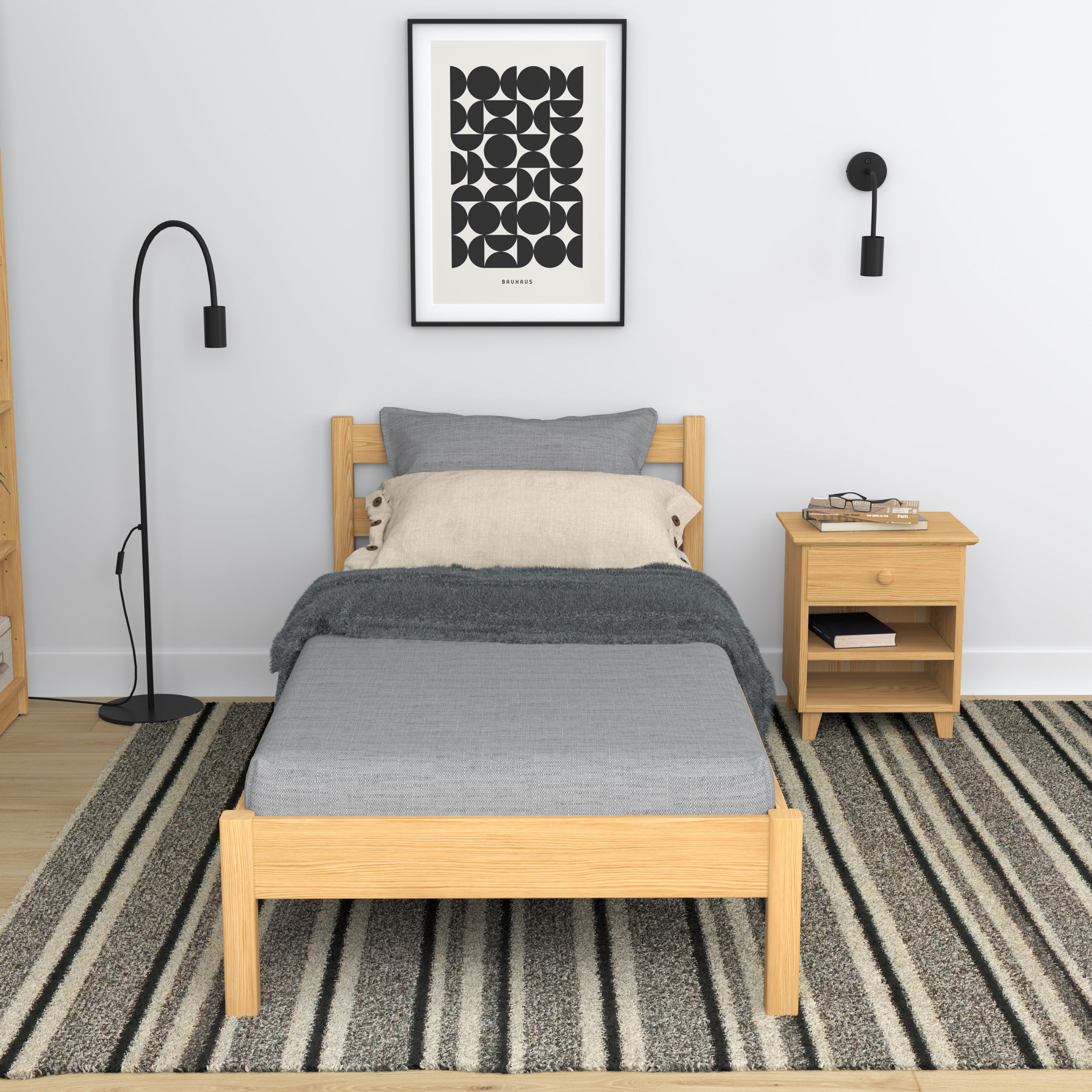 Natural pine bed in a child’s room – Scandinavian arrangement, wooden