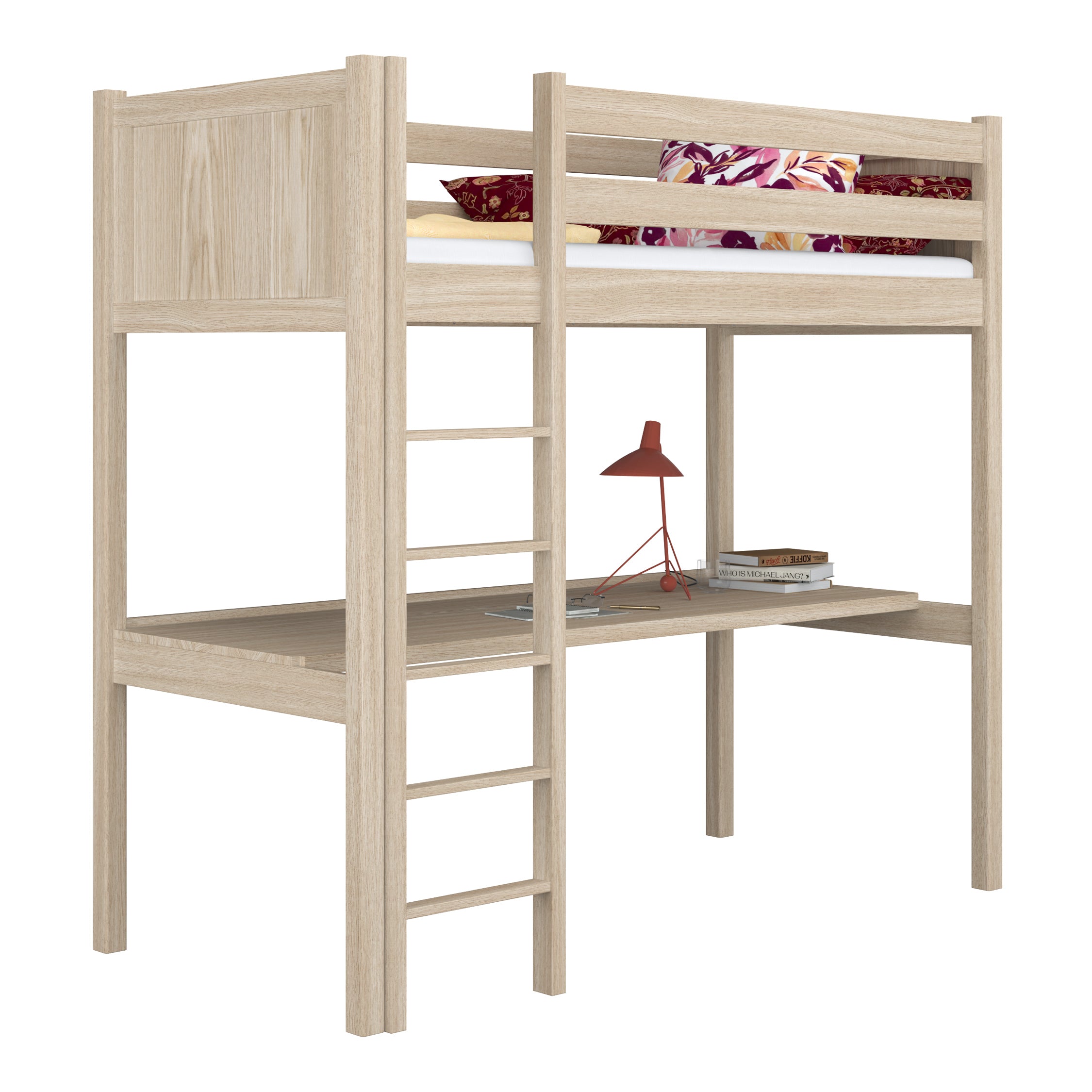 Oak Loft Bed with Desk Bleached Oak – Children’s Room, Scandi Nizio