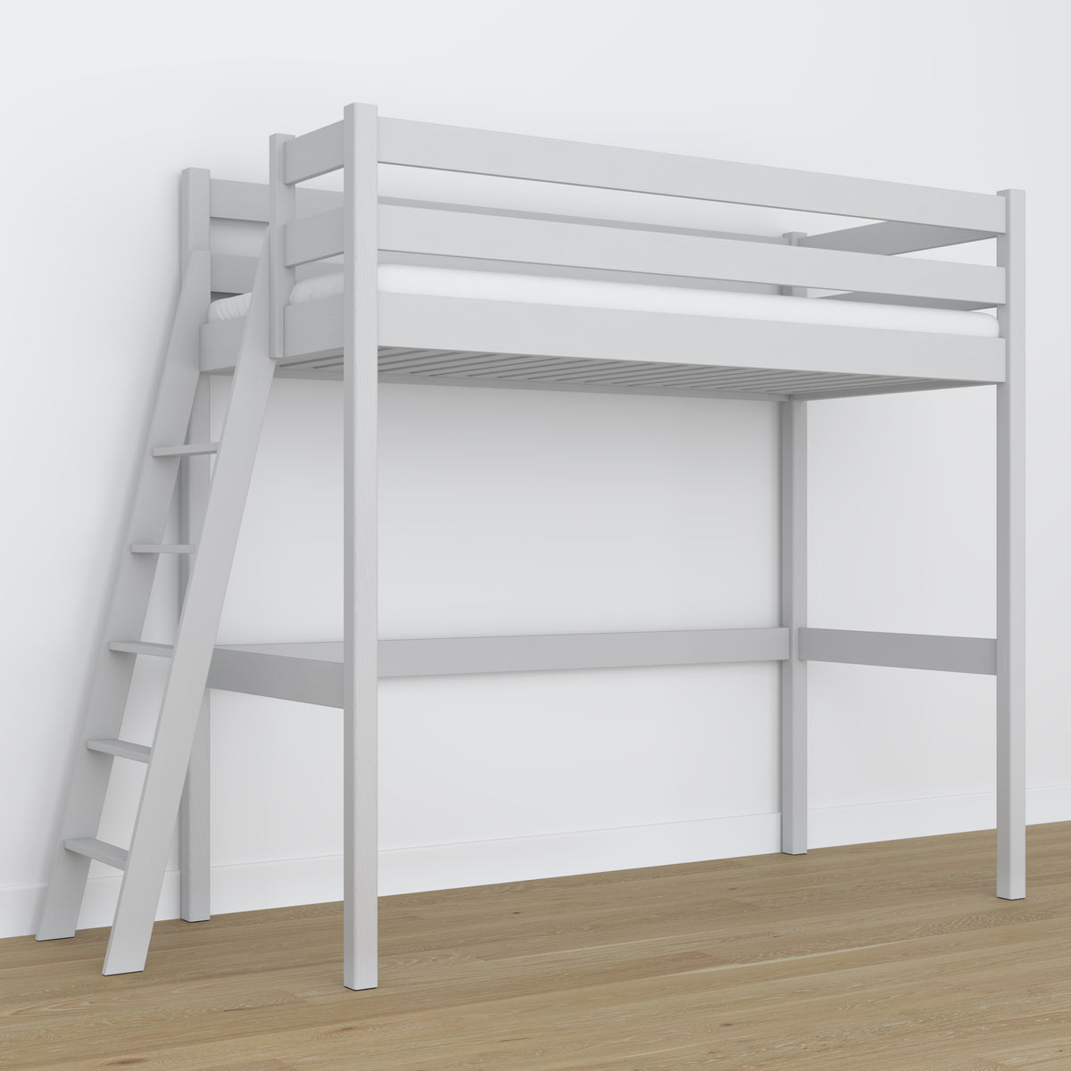 Grey Wooden Loft Bed – Free Space Under the Sleeping Area, Nizio