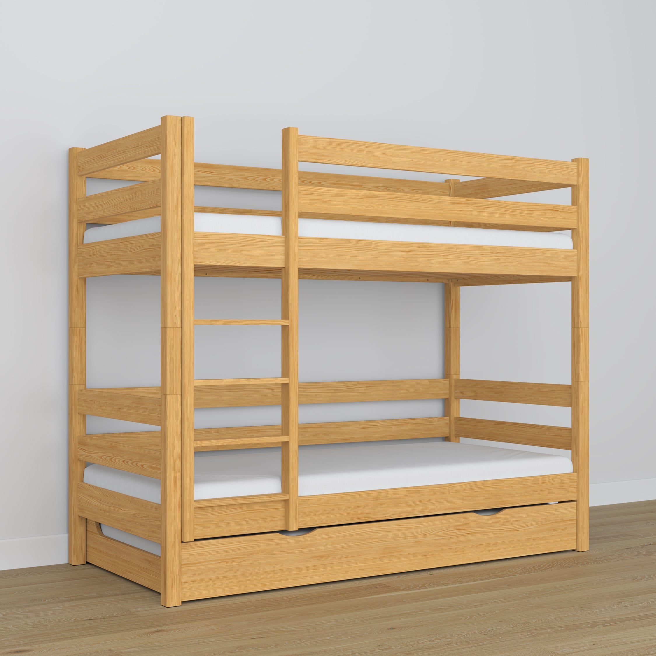 Bunk Bed with Mattress Drawer Natural Pine Wooden – Solid Wood, Scandi Style
