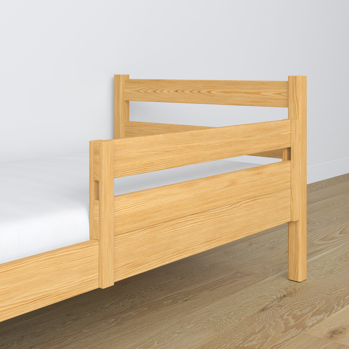 Safety rail natural pine – hook and mounting, wooden, close-up