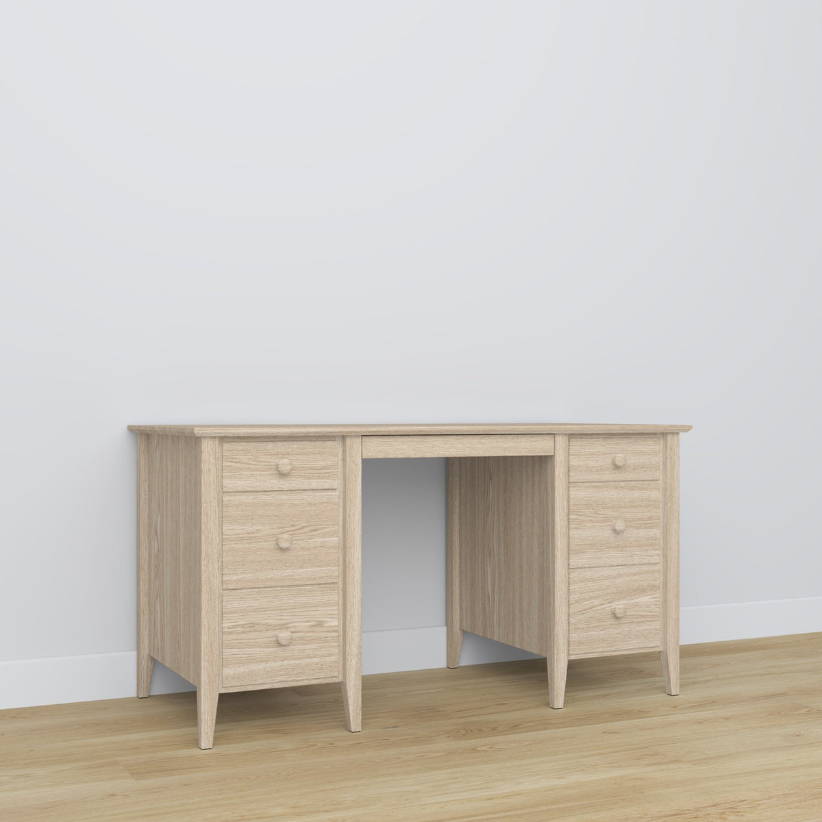 Desk 6S bleached oak – oak, wide tabletop, front view, Nizio