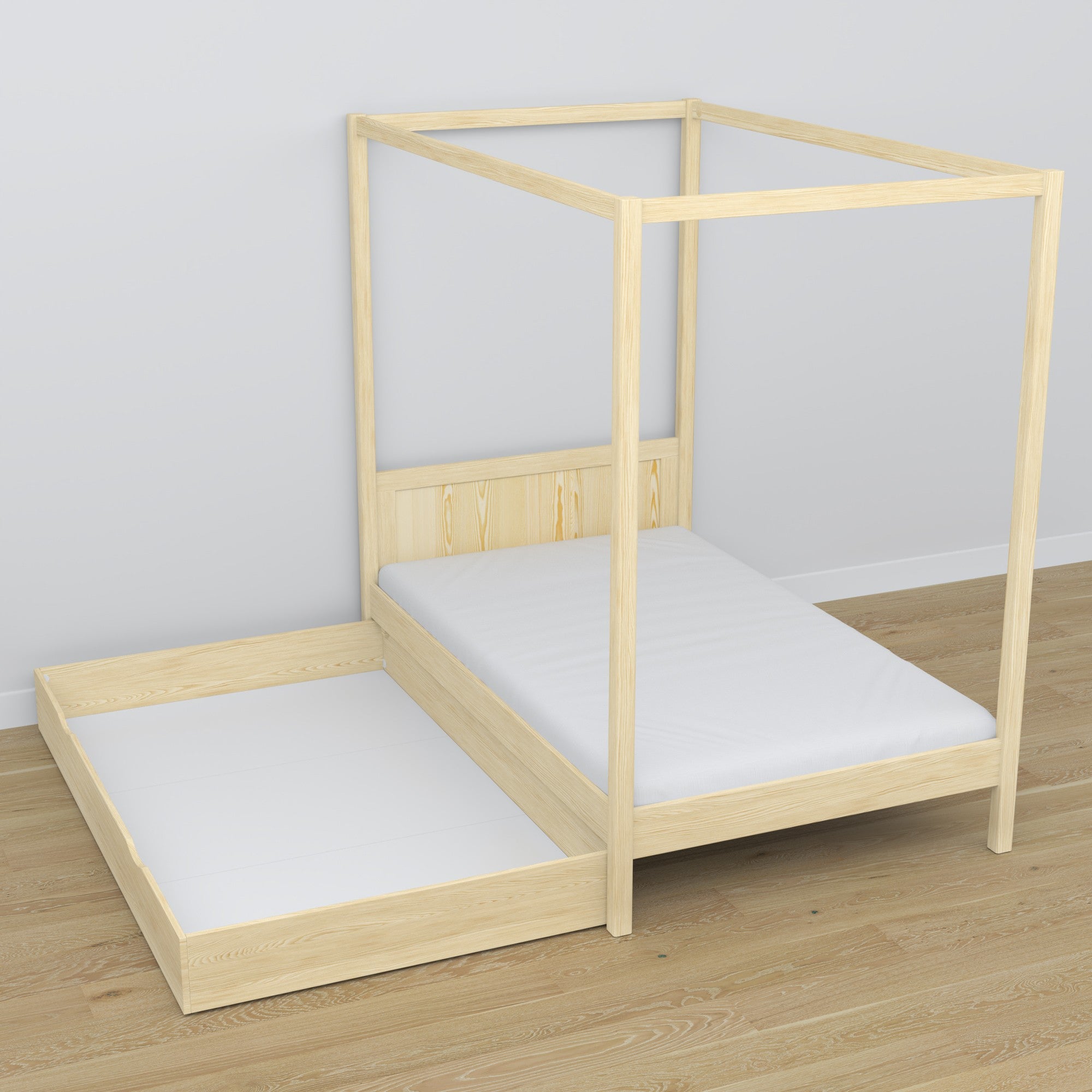 Wooden clear pine canopy bed – decorative frame, child’s room