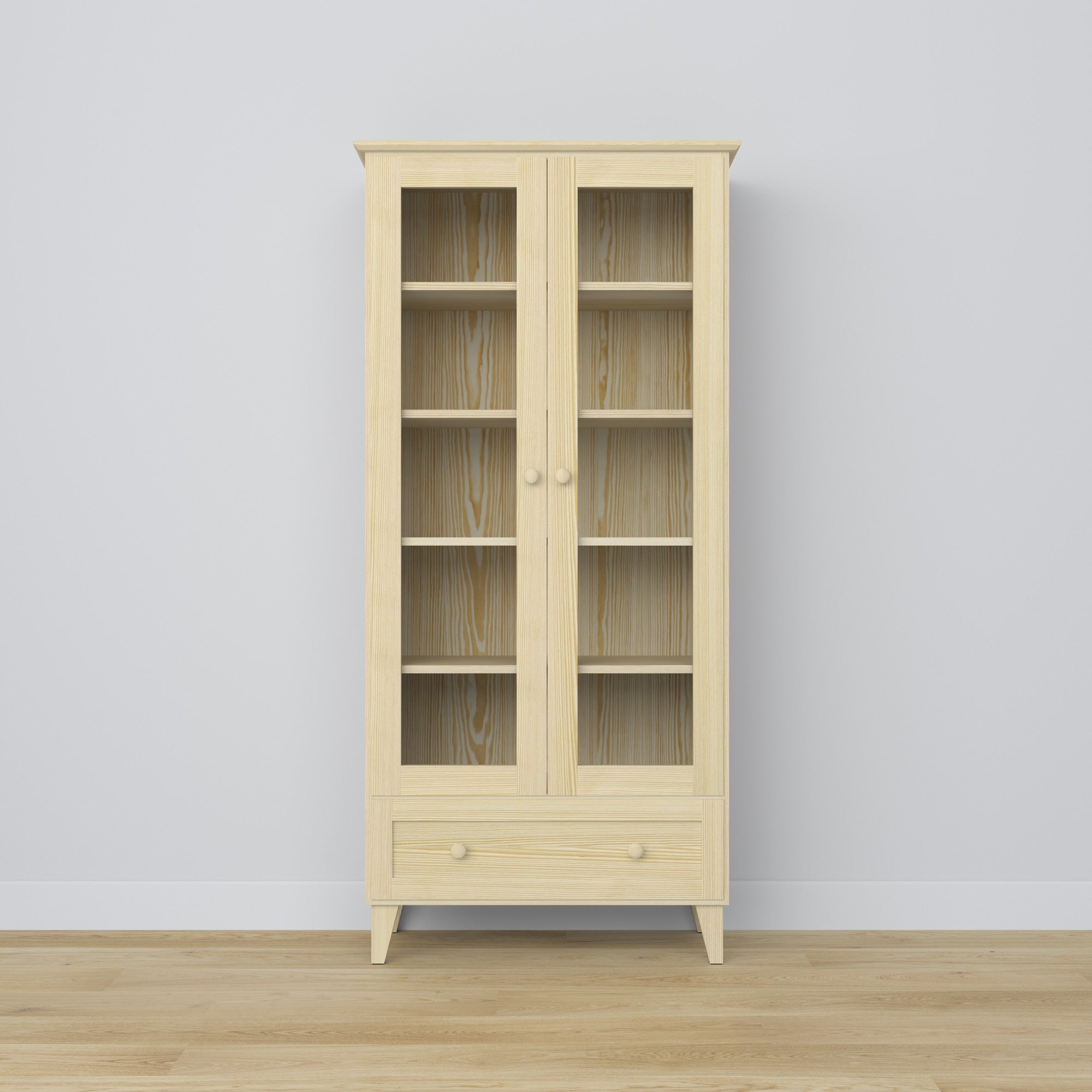 Display cabinet with drawer pine clear pine 90 cm – living room, Scandinavian style Nizio