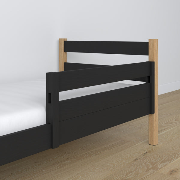 Safety rail black – hook and mounting, wooden, close-up