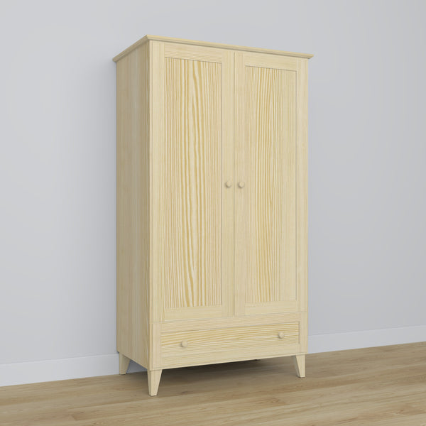 Wardrobe 2D1S clear pine – pine wood, closed doors, front view, Nizio