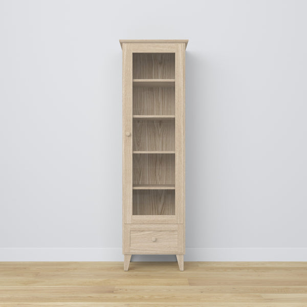 Display cabinet with drawer oak bleached oak 57 cm – living room, Scandinavian style Nizio