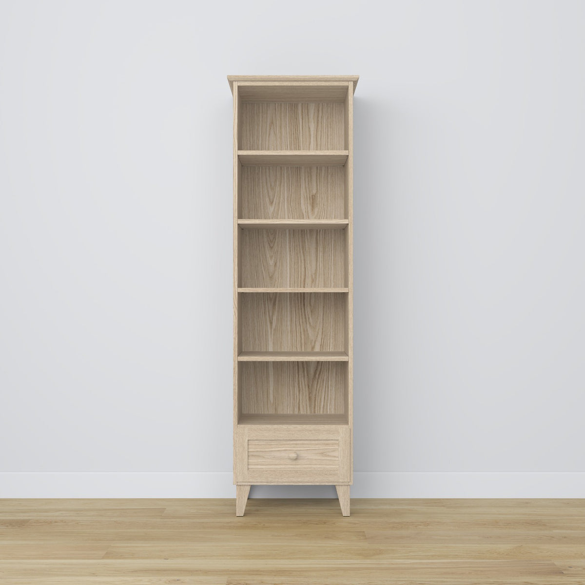 Bookcase with drawer oak bleached oak 57 cm – living room and office, Scandinavian style