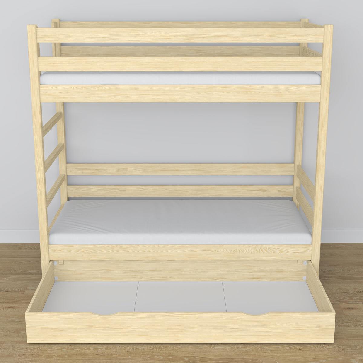 Clear Pine Wooden Bunk Bed with Drawer – Dimensions and Diagram, Nizio