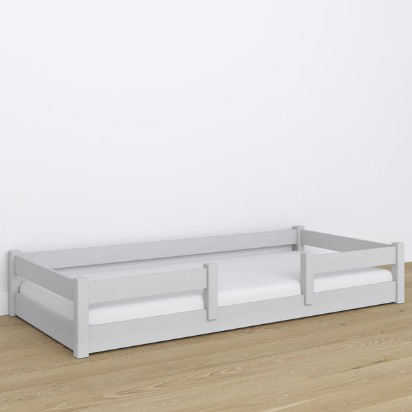 Low Bed Grey – Wooden Headboard, Close-up of Wood Quality
