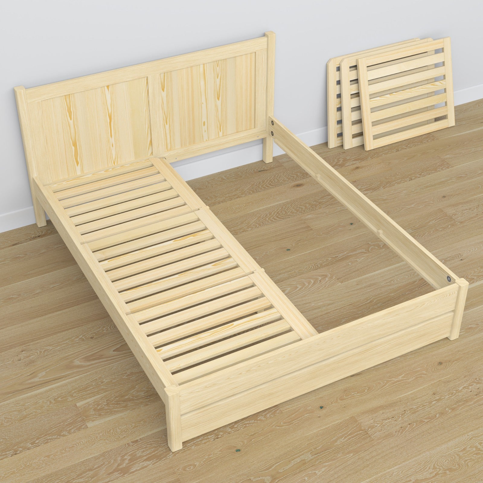 Double bed clear pine made of wood – dimensions and diagram, Nizio Home