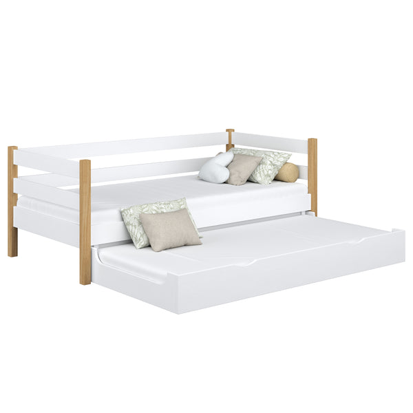 Wooden sofa bed with mattress drawer white-oak – child’s room, scandi