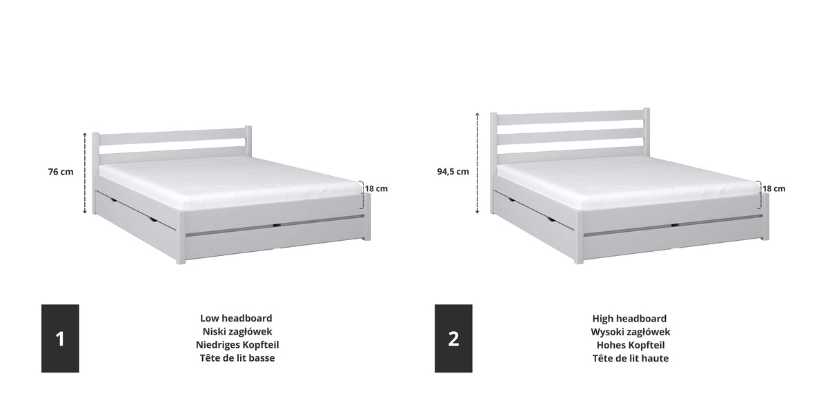 Wooden double bed grey – joint and drawer details, Nizio