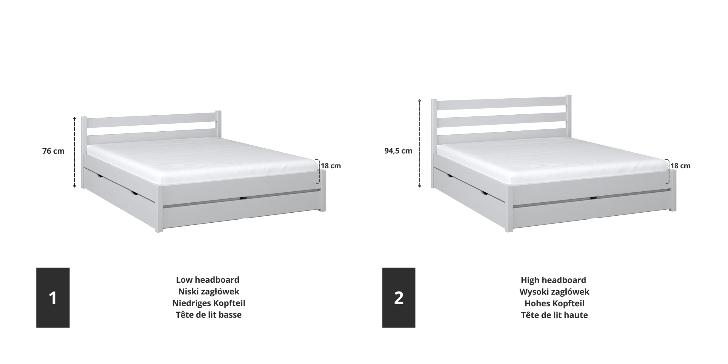 Wooden double bed grey – joint and drawer details, Nizio