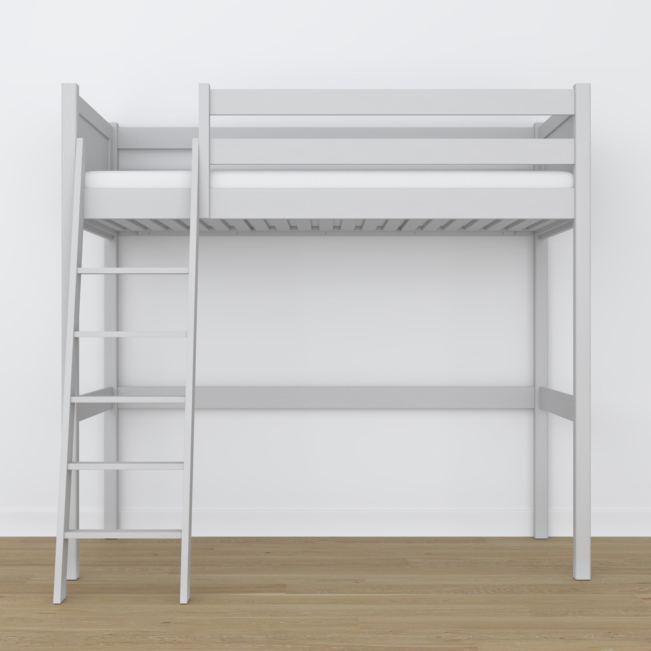 Loft bed grey – wooden ladder and safety rail, Nizio Home
