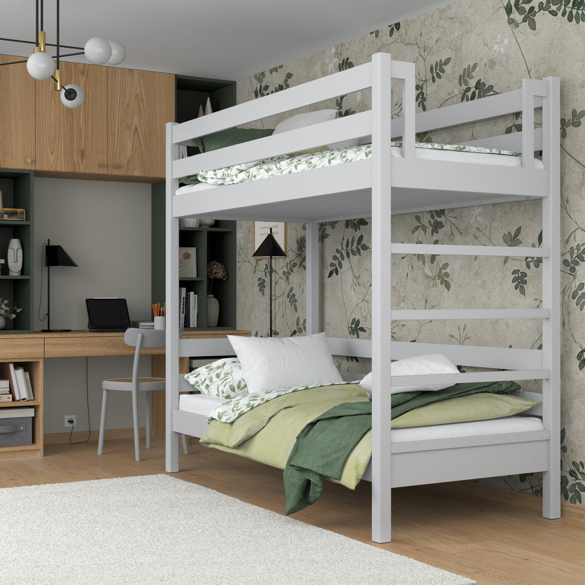 Grey Wooden Bunk Bed – Two Sleeping Areas in One, Safe Construction