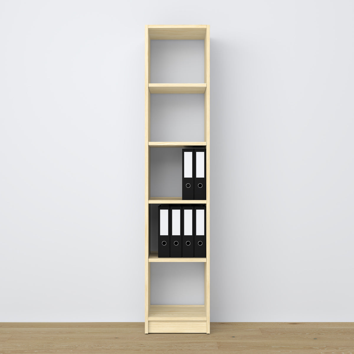 Bookcase clear pine made of wood – side view, depth and profile