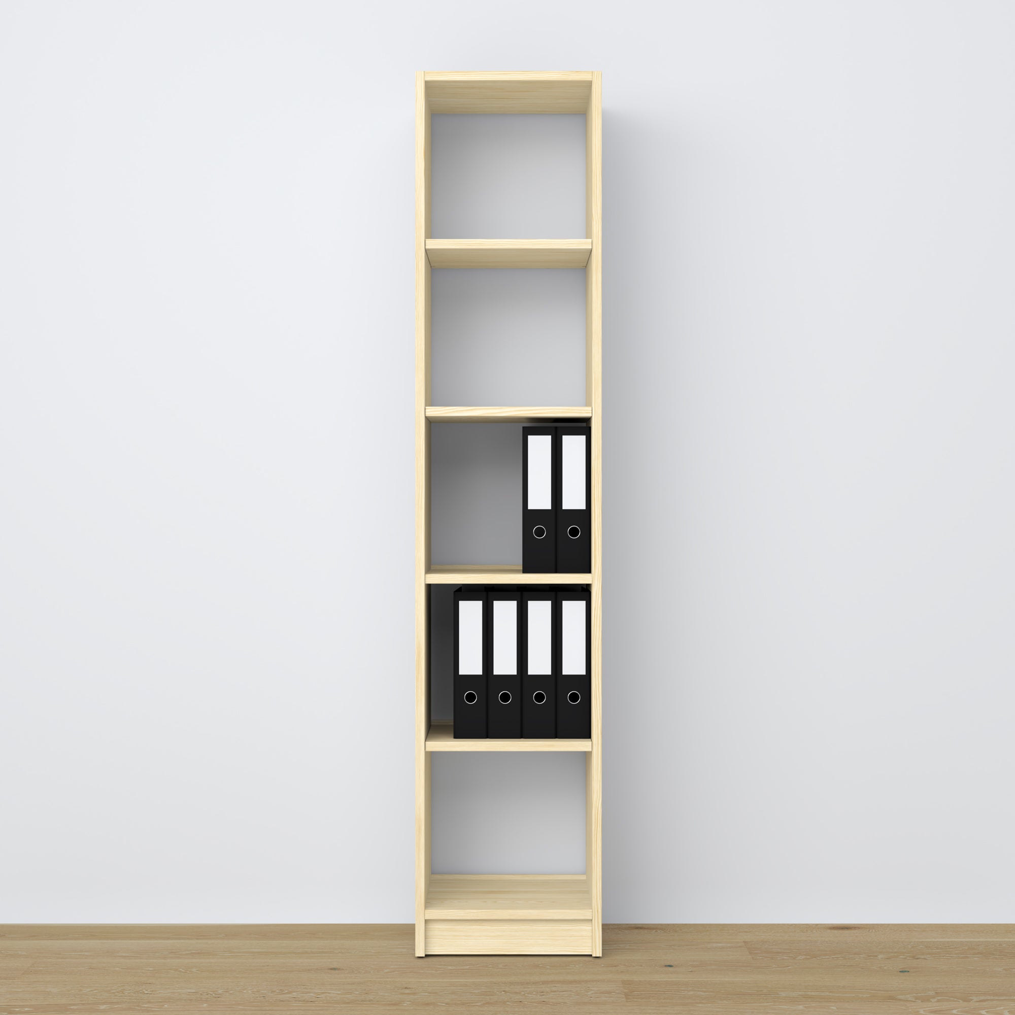 Bookcase clear pine made of wood – side view, depth and profile
