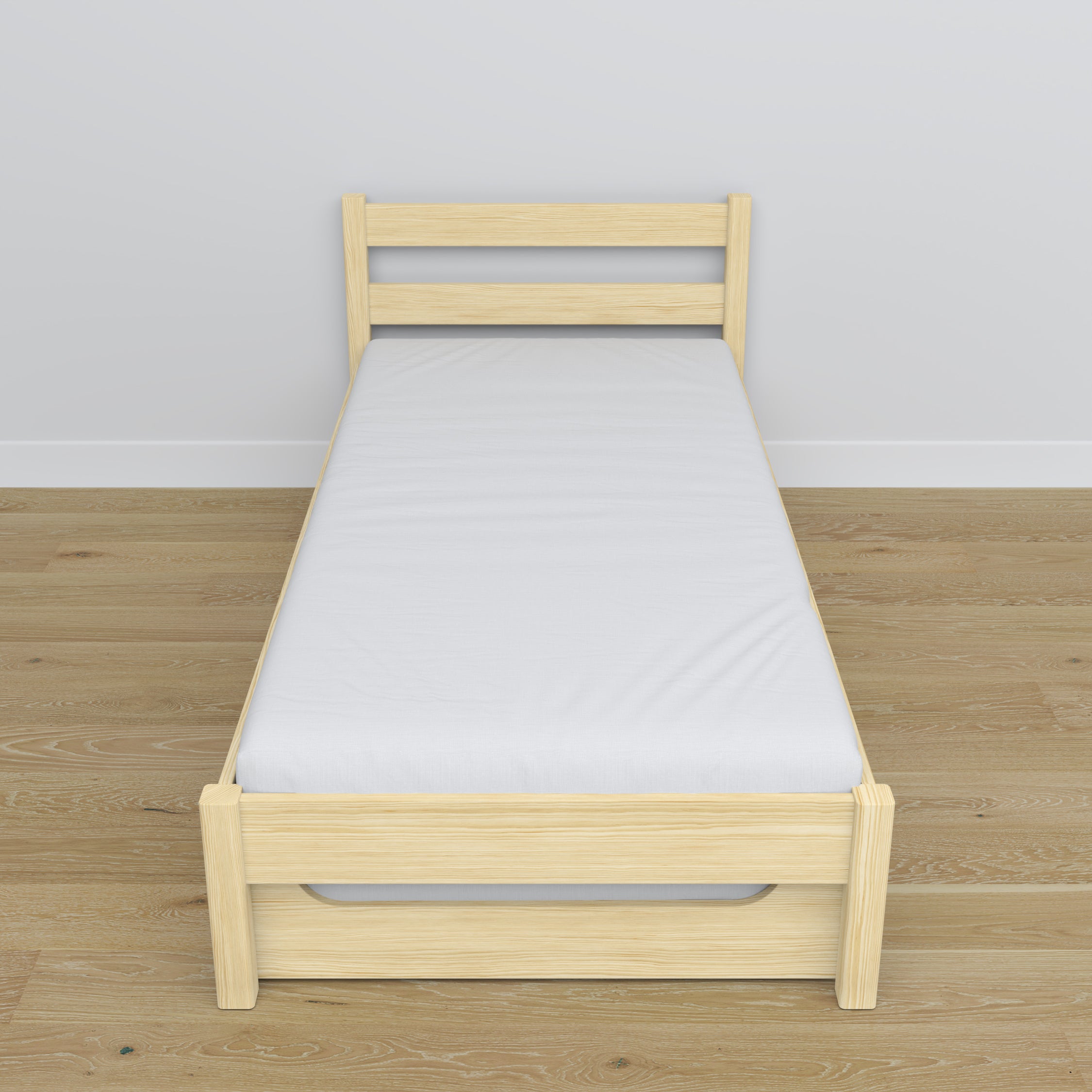 Wooden bed with mattress drawer clear pine – child’s room arrangement